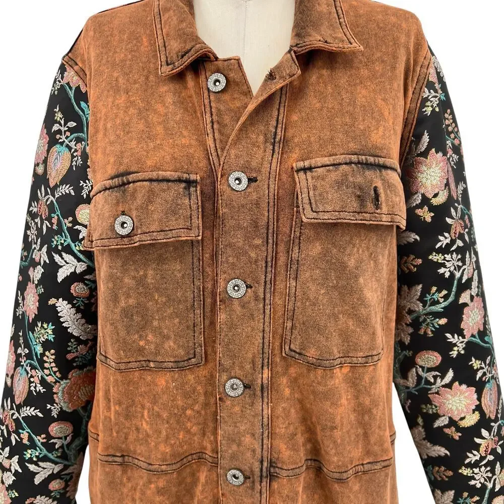 Aratta Silent Journey Coolness Floral Jacquard Sleeve Oversized Shacket Small - Picture 4 of 14